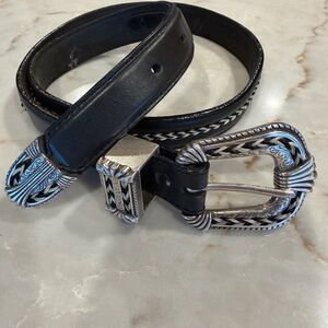 Tony Lama Belt with Ornate Silver-Tone Buckle